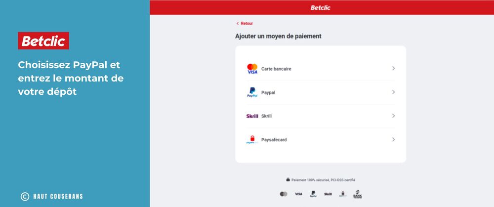choix de paypal comme moyen de depot chez le casino betclic france